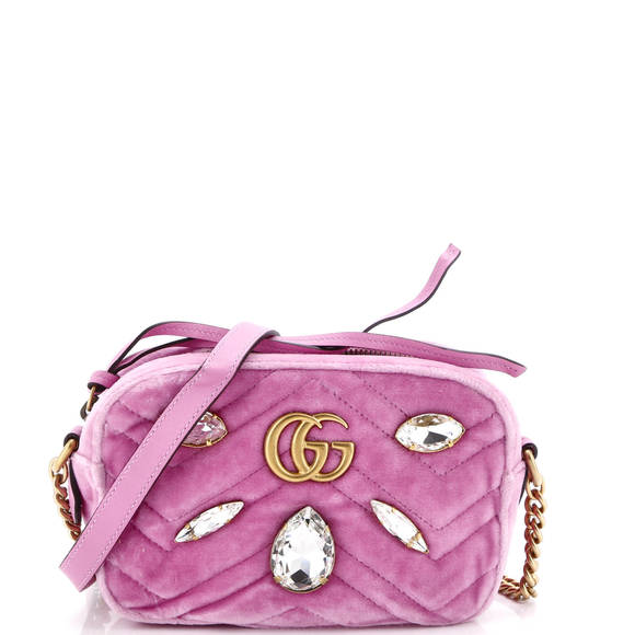 Gucci Handbags - Gucci Mini GG Marmont Shoulder Bag Crystal Embellished Matelasse Velvet